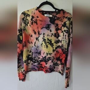 Anthropologie Letluv Zoey Multicolor Tie Dye Crew Sweatshirt Raw Hem Women's XS